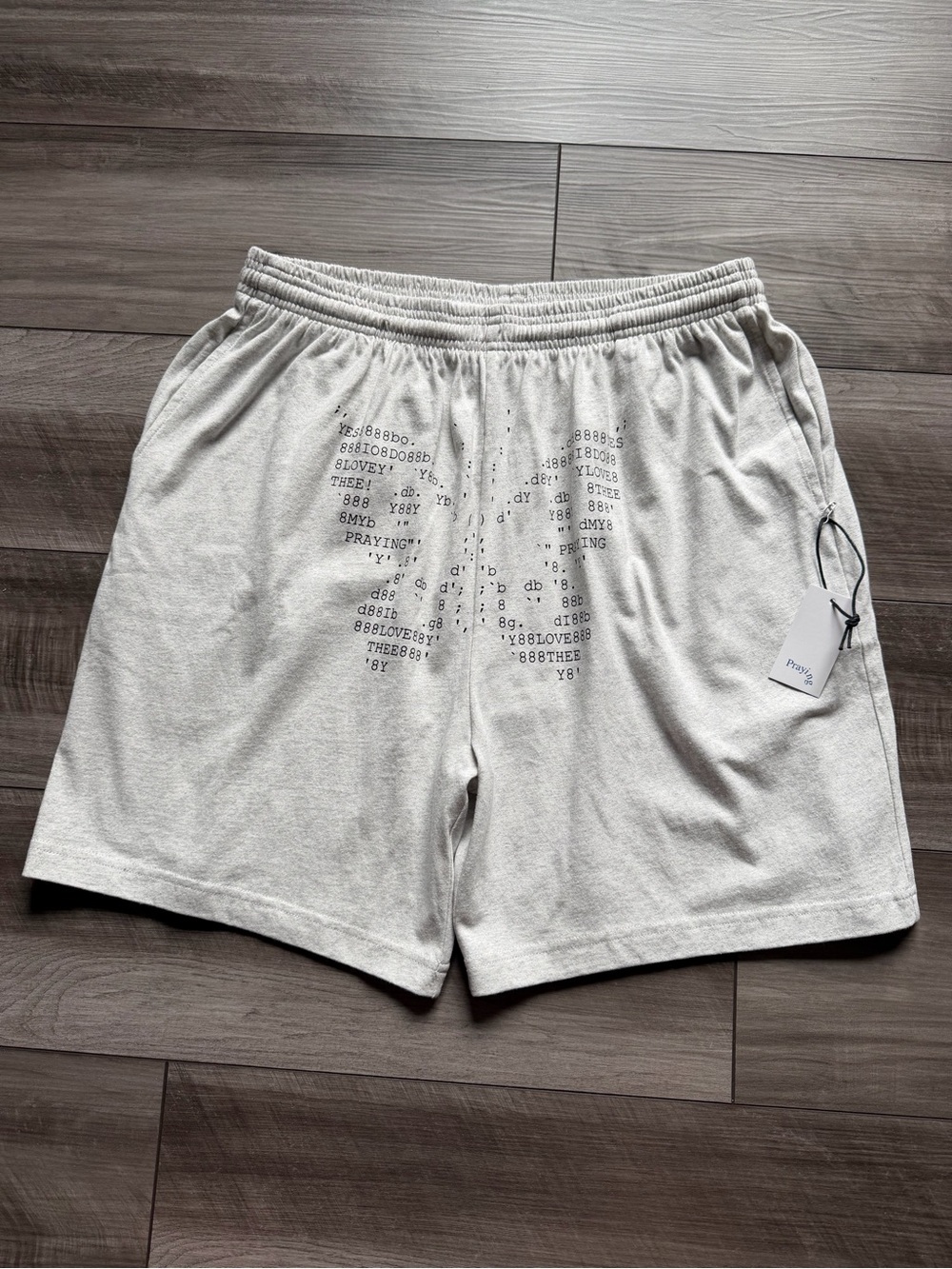 Praying Men's Light Gray Graphic Cotton Blend Shorts XL